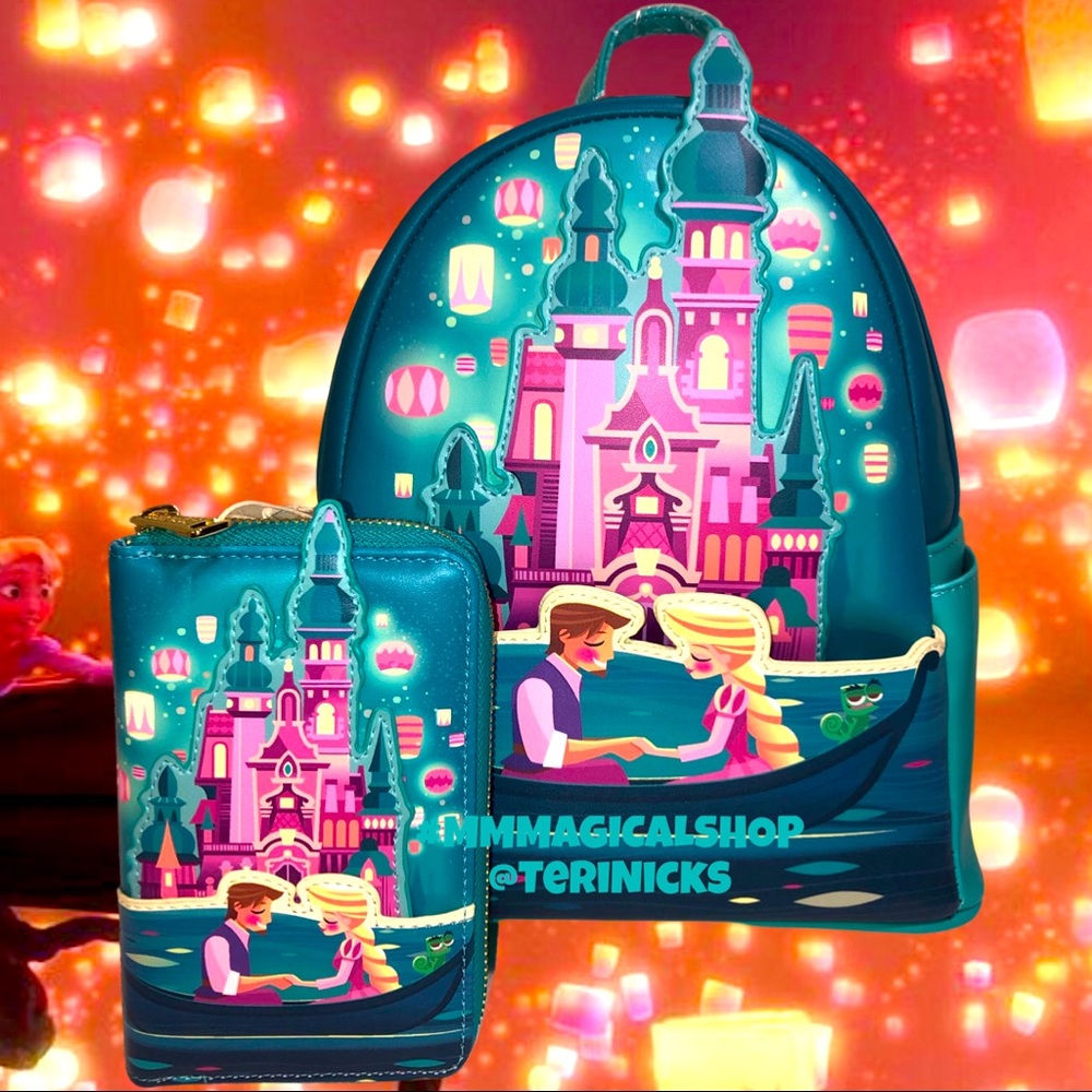Disney Tangled Rapunzel Castle Glow in the Dark Backpack& Matching Zip W…
